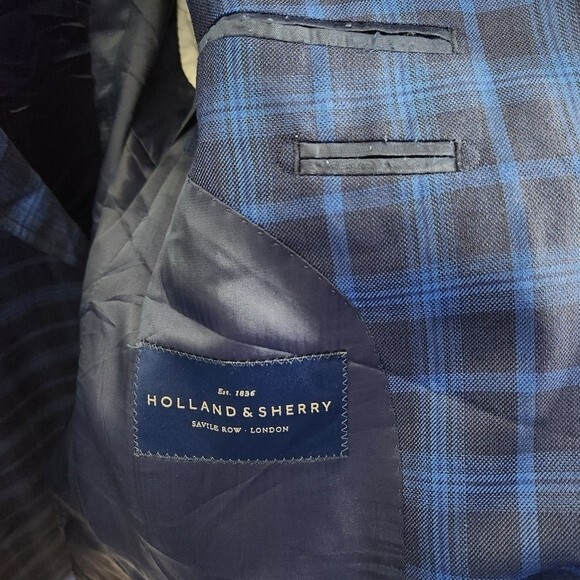 Holland & Sherry Saville Row Men's Double Button Check Plaid Tailor Made Blazer - Picture 6 of 10